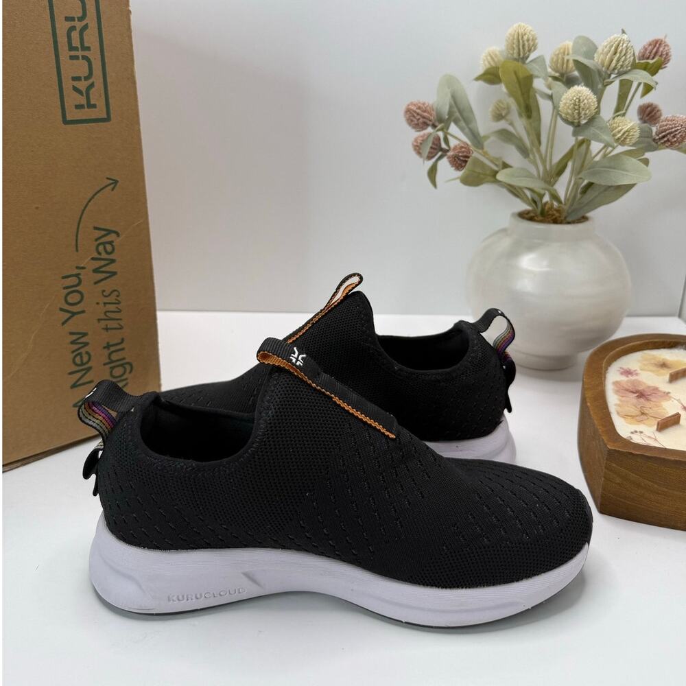 Kuru Atom Slip-on Comfort Sock-Like Sneaker Jet Black Women 6.5M NWB - Picture 6 of 10